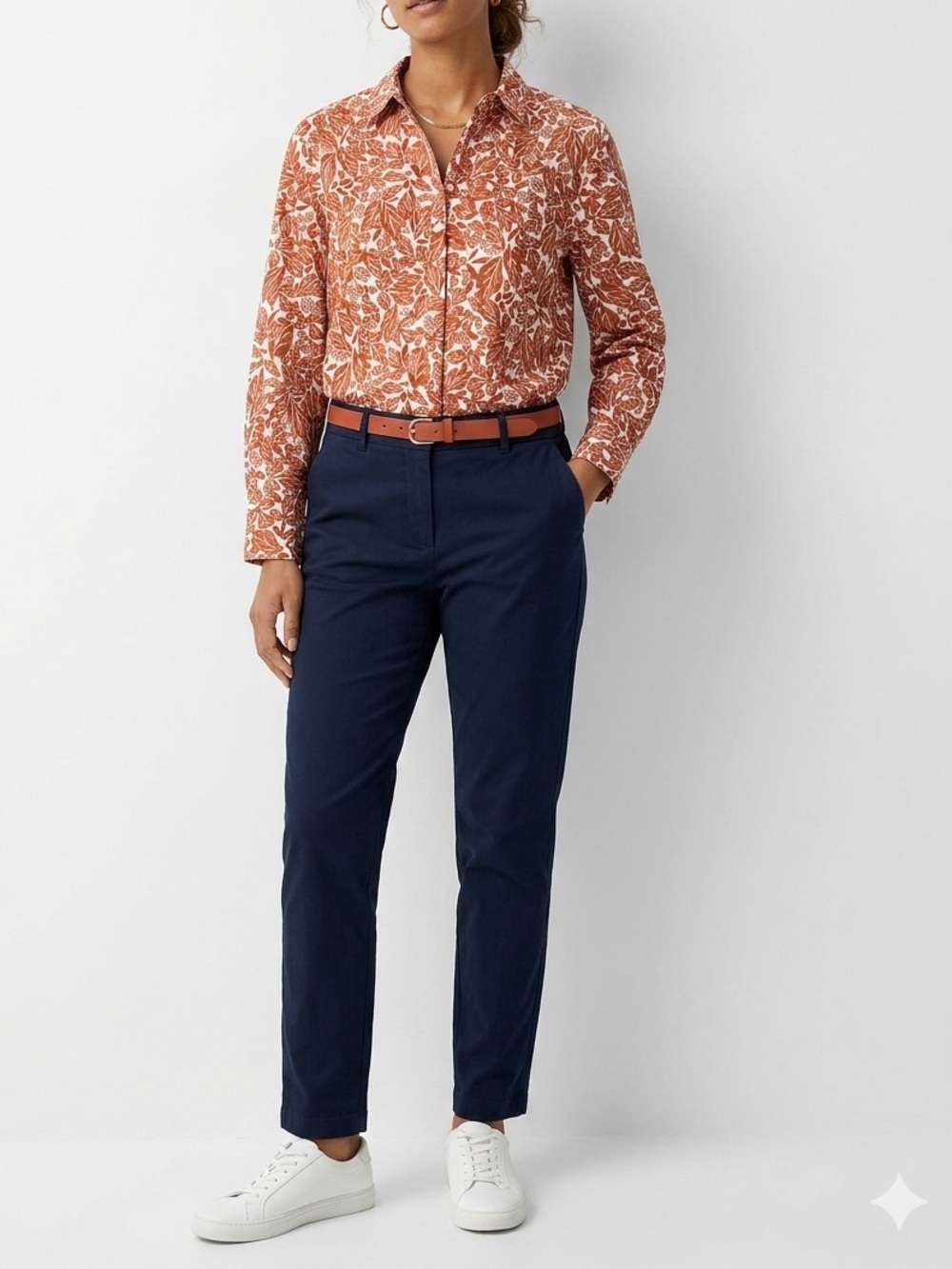 croft & barrow Orange Leaf Print Button-Up Top